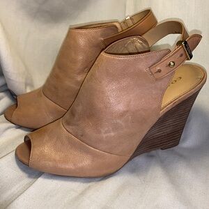 Coach peep toe leather wedge slingback shoes